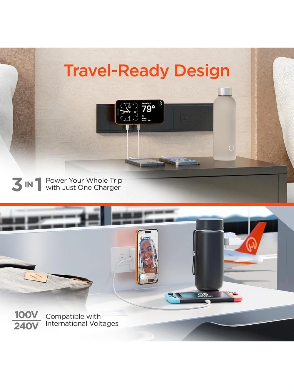HyperGear MaxCharge White 3-in-1 Magnetic Wireless Wall Charger USB C GaN